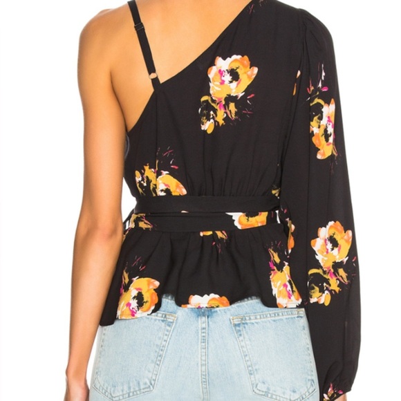 ALC 100% Silk Floral One Shoulder Floral Blouse Size 12 - Picture 2 of 10